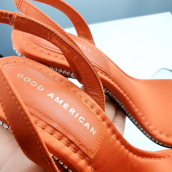 Good American crystal crush lucite   stiletto satin vinyl strap sandals 7.5 - Picture 6 of 14